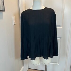 Tahari Womens Pleated Blouse All Over Accordion Pleats Black‎ L